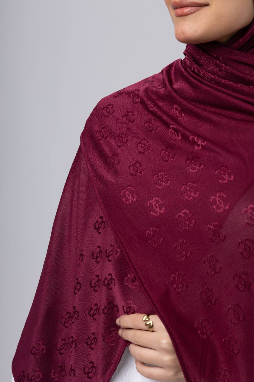 C Jacquard Kuwaiti Scarf in Burgundy #Color_Burgundy