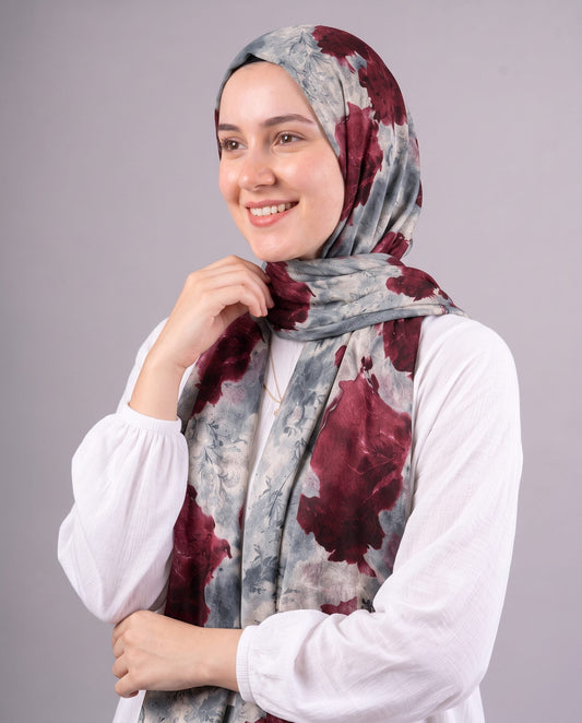Crimson Petals Printed Cotton Scarf