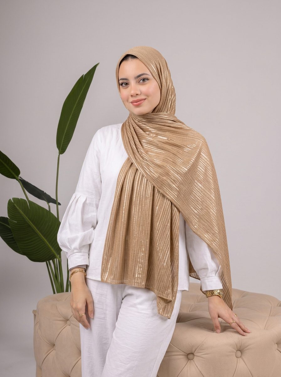 Metalic Knit Stripe Scarf in Gold #Color_Gold