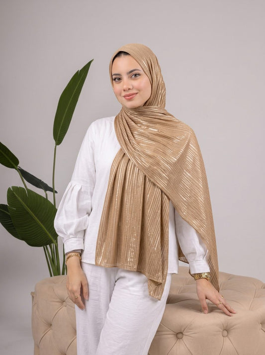 Metalic Knit Stripe Scarf in Gold #Color_Gold