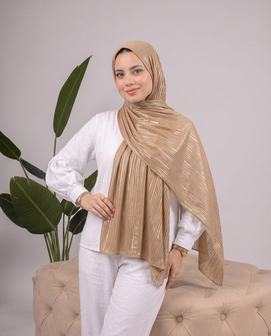 Metalic Knit Stripe Scarf in Gold #Color_Gold