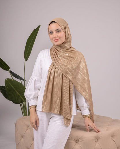Metalic Knit Stripe Scarf in Gold #Color_Gold