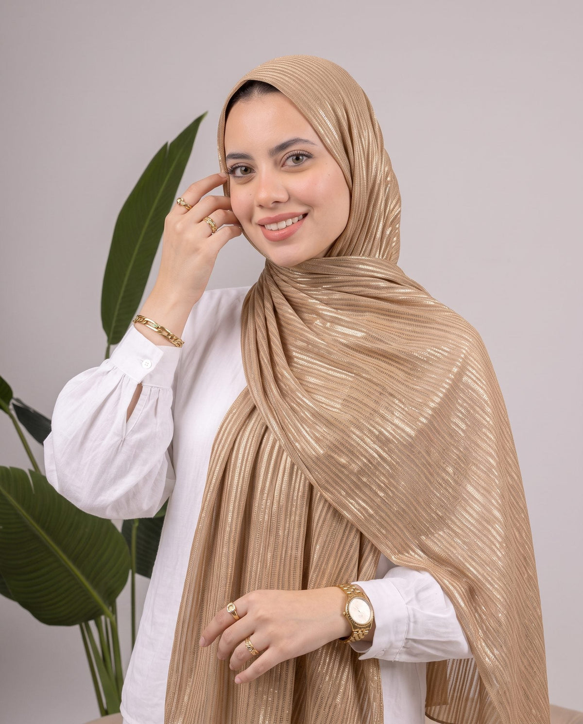 Metalic Knit Stripe Scarf in Gold #Color_Gold