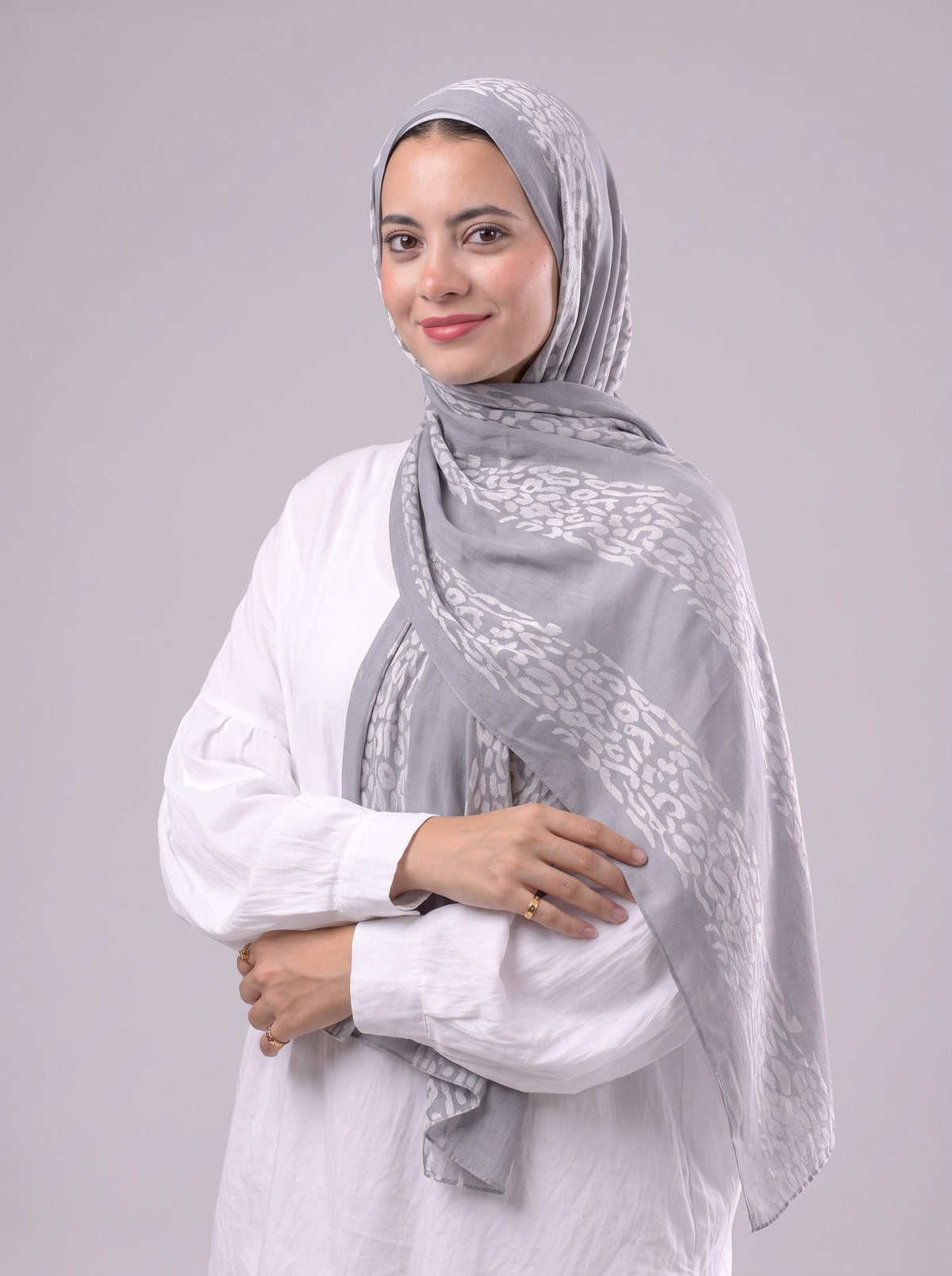 Leopard Cotton Scarf - Grey