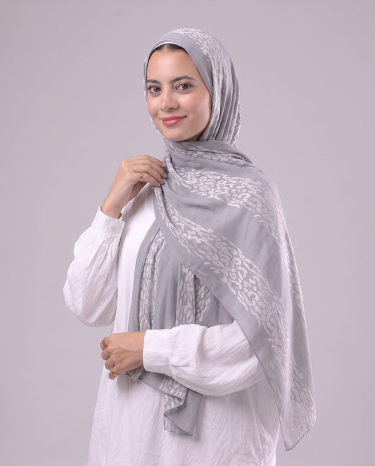 Leopard Cotton Scarf - Grey