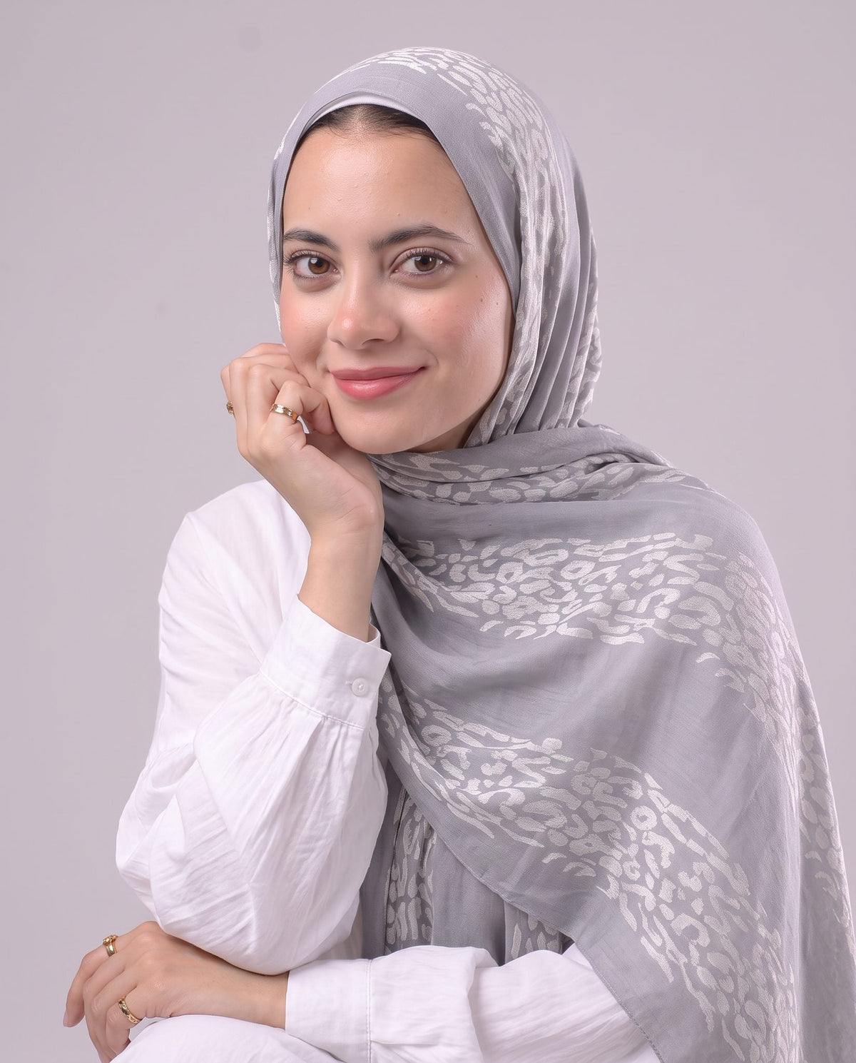 Leopard Cotton Scarf - Grey