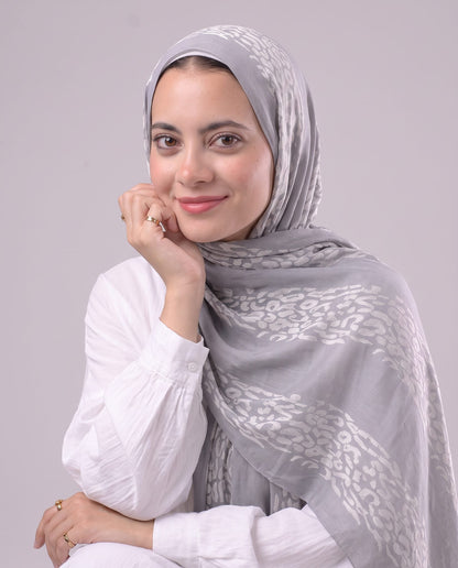 Leopard Cotton Scarf - Grey