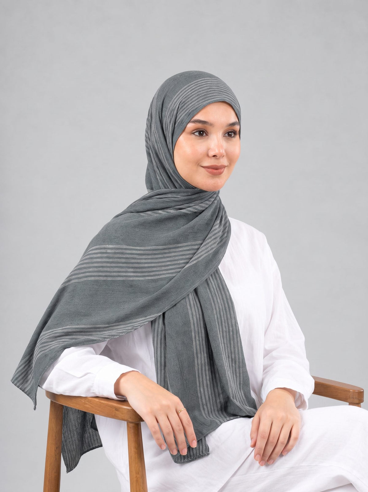 Cotton Stripe Border Kuwaiti Scarf in Grey #Color_Grey