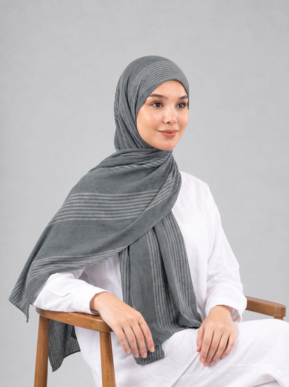 Cotton Stripe Border Kuwaiti Scarf in Grey #Color_Grey