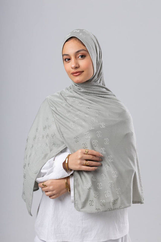 C Jacquard Kuwaiti Scarf in Light Grey #Color_Light Grey