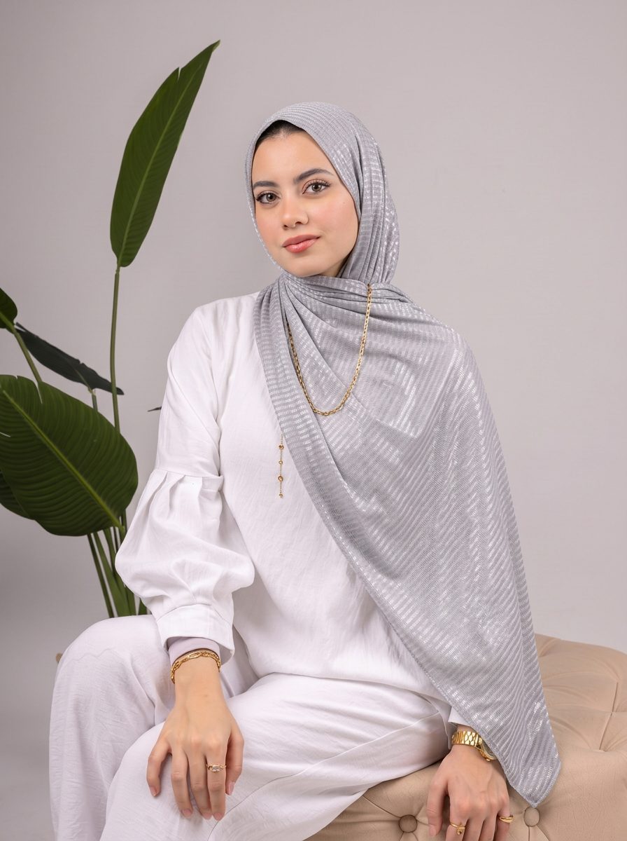 Metalic Knit Stripe Scarf in Light Grey #Color_Light Grey