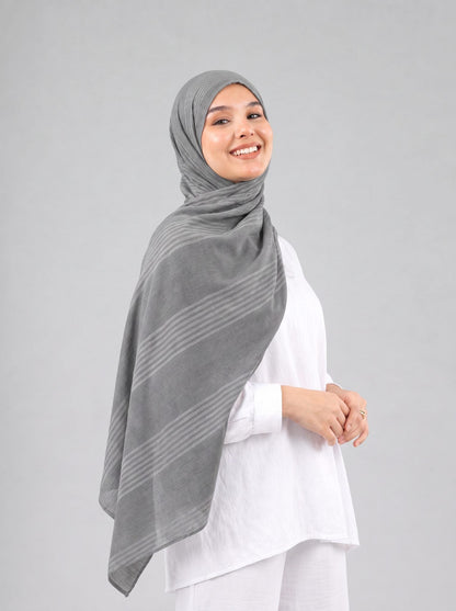 Cotton Stripe Border Kuwaiti Scarf in Light Grey #Color_Light Grey