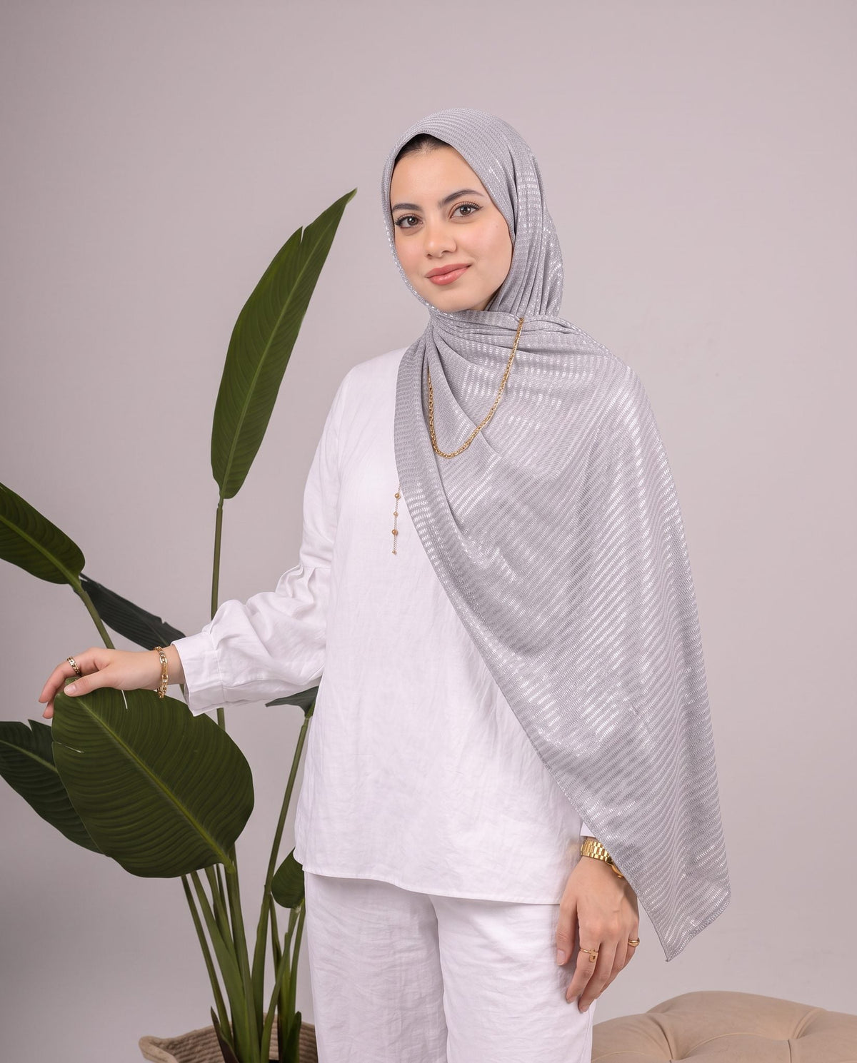 Metalic Knit Stripe Scarf in Light Grey #Color_Light Grey