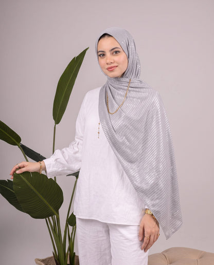 Metalic Knit Stripe Scarf in Light Grey #Color_Light Grey