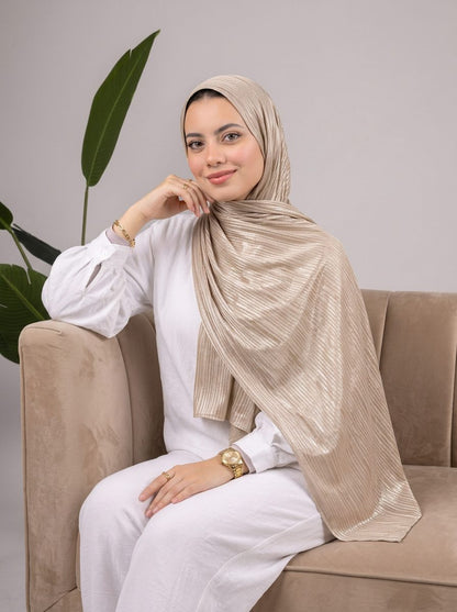 Metalic Knit Stripe Scarf in Medium Beige #Color_Medium Beige