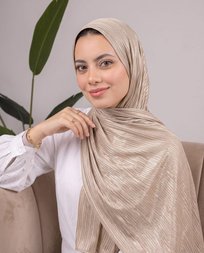 Metalic Knit Stripe Scarf in Medium Beige #Color_Medium Beige