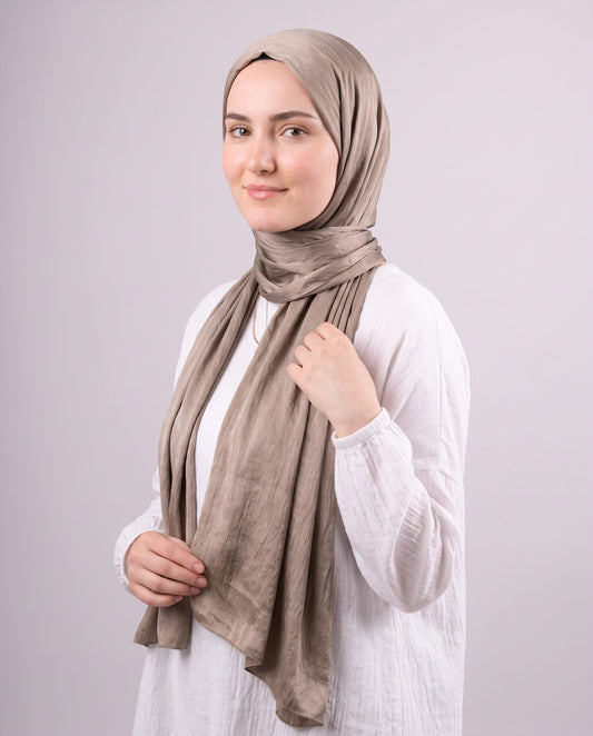 Moon Glow Crushed Satin Scarf in Brown #Color_Brown