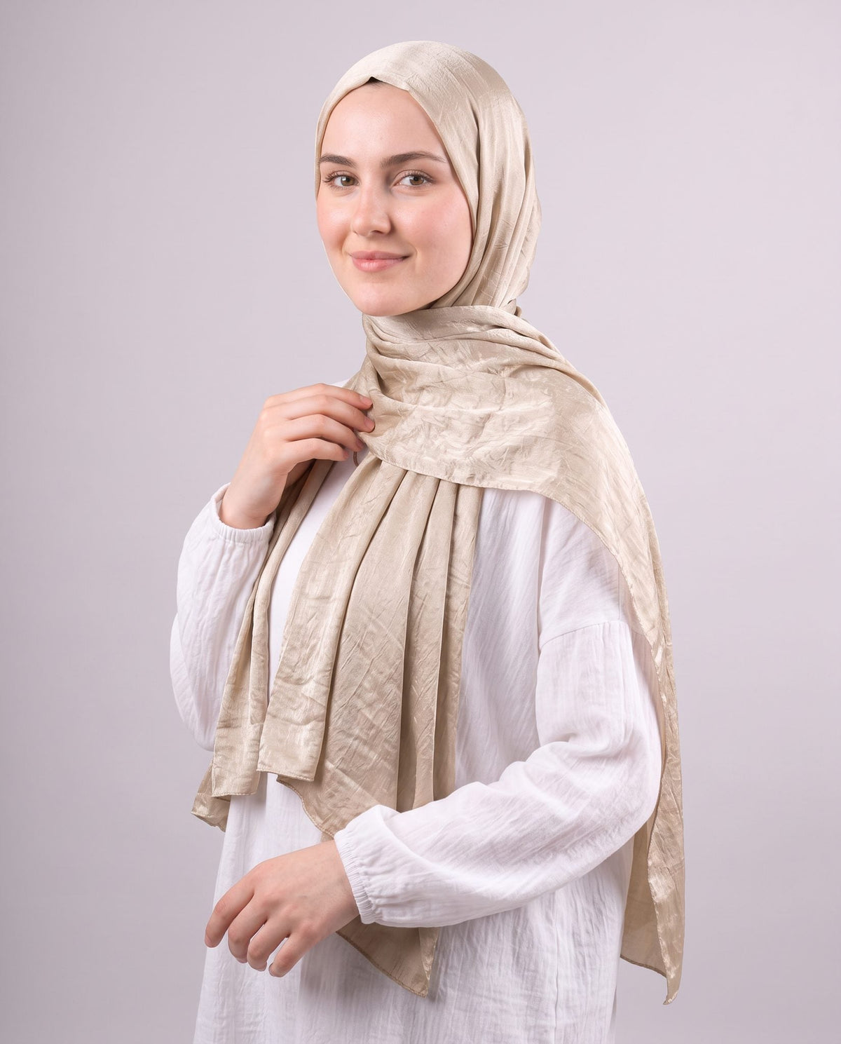 Moon Glow Crushed Satin Scarf in Champagne Beige #Color_Champagne Beige