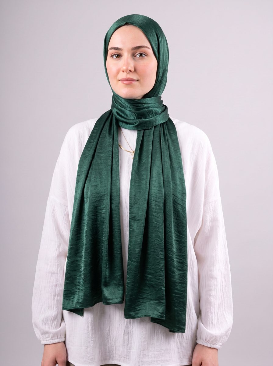 Moon Glow Crushed Satin Scarf in Deep Emerald #Color_Deep Emerald
