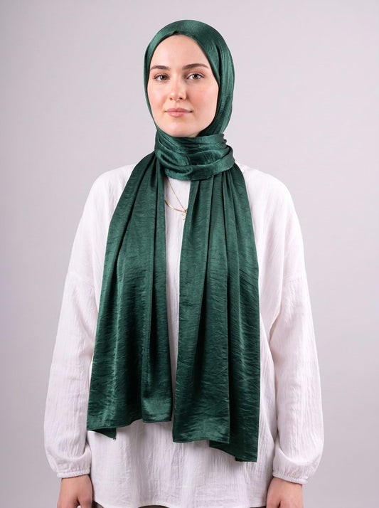 Moon Glow Crushed Satin Scarf in Deep Emerald #Color_Deep Emerald