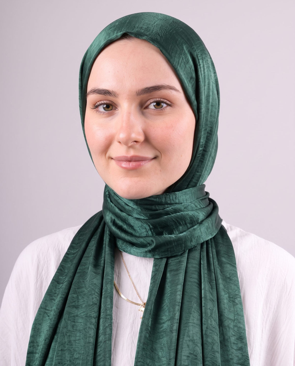 Moon Glow Crushed Satin Scarf in Deep Emerald #Color_Deep Emerald