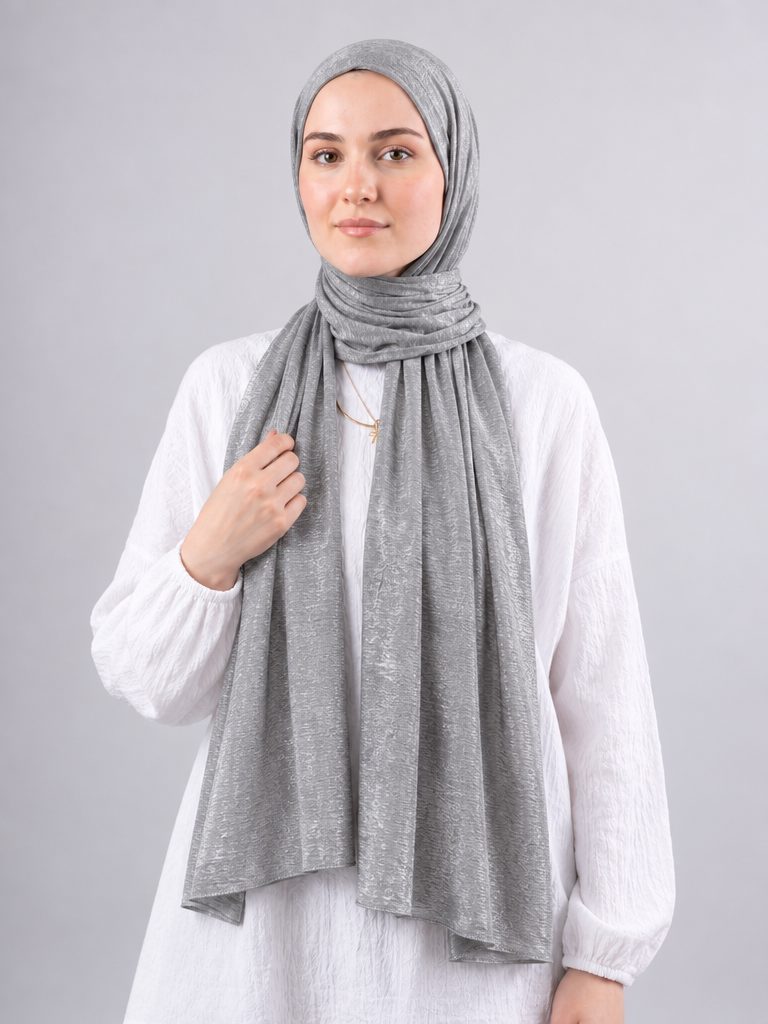 Moon Glow Crushed Satin Scarf in Grey #Color_Grey