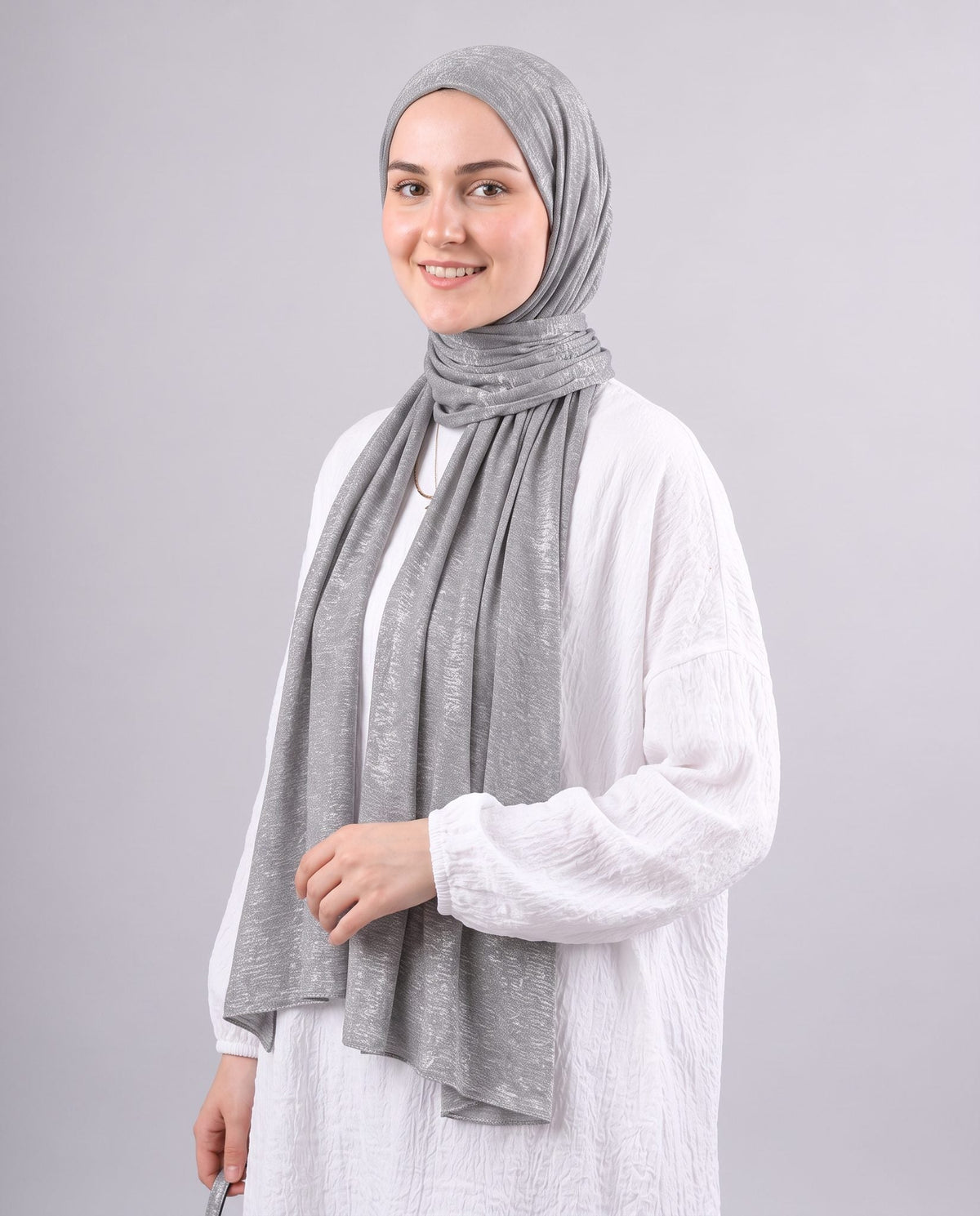 Moon Glow Crushed Satin Scarf in Grey #Color_Grey