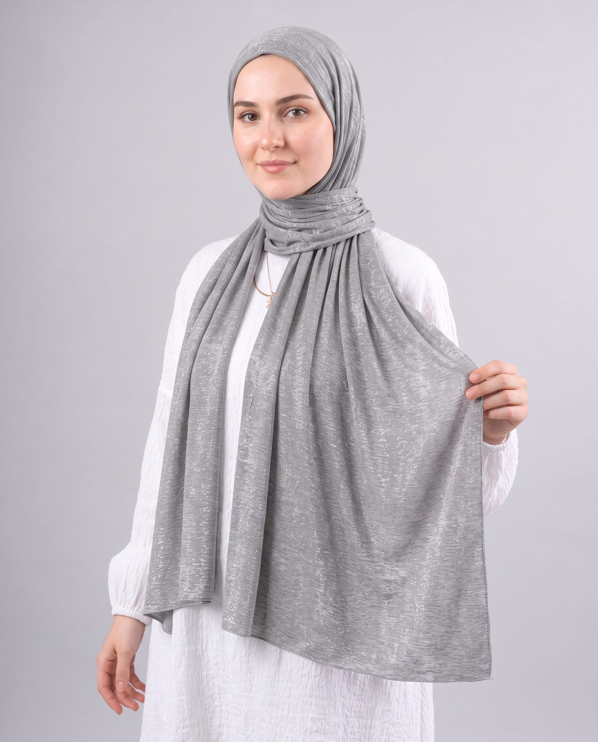 Moon Glow Crushed Satin Scarf in Grey #Color_Grey