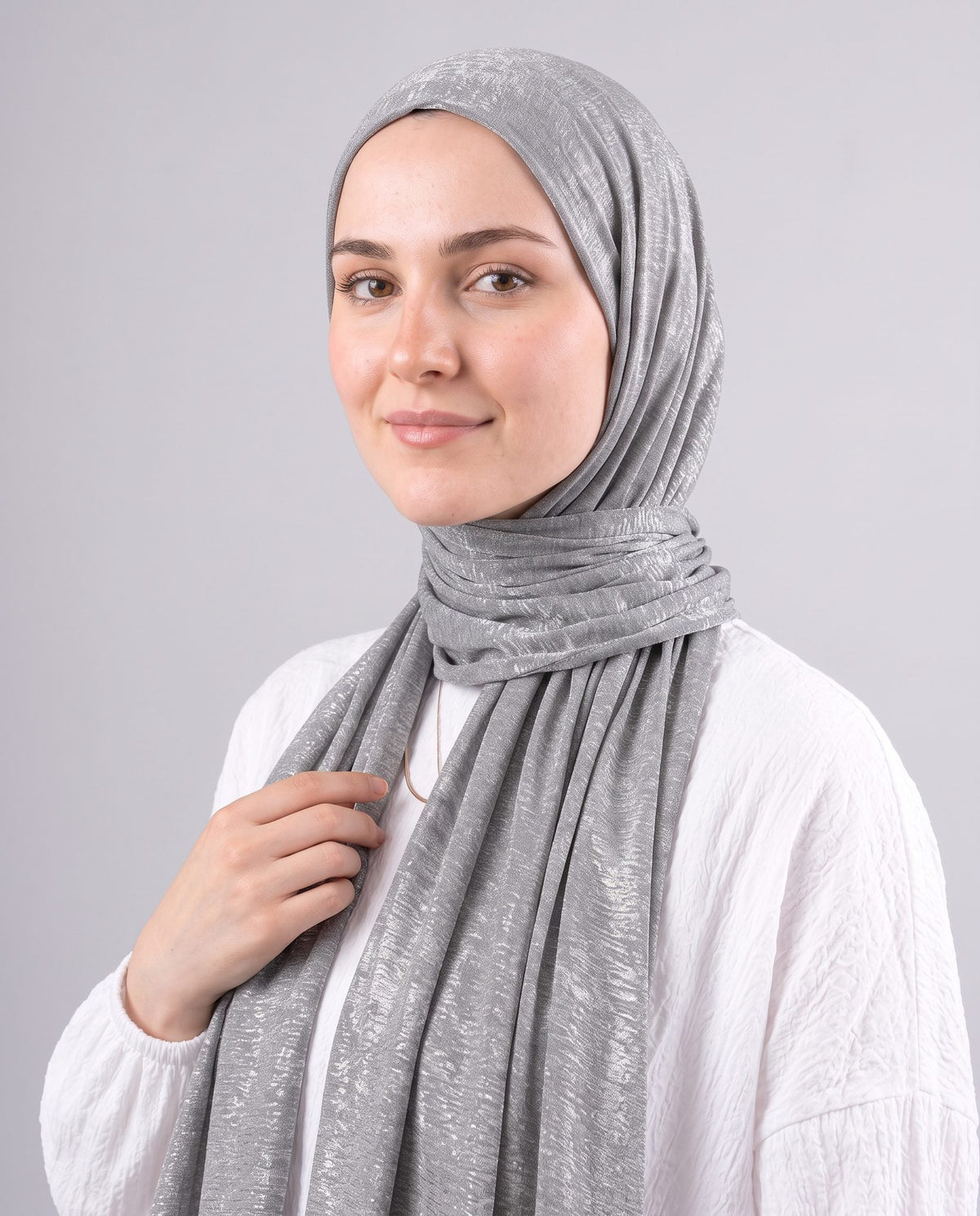 Moon Glow Crushed Satin Scarf in Grey #Color_Grey