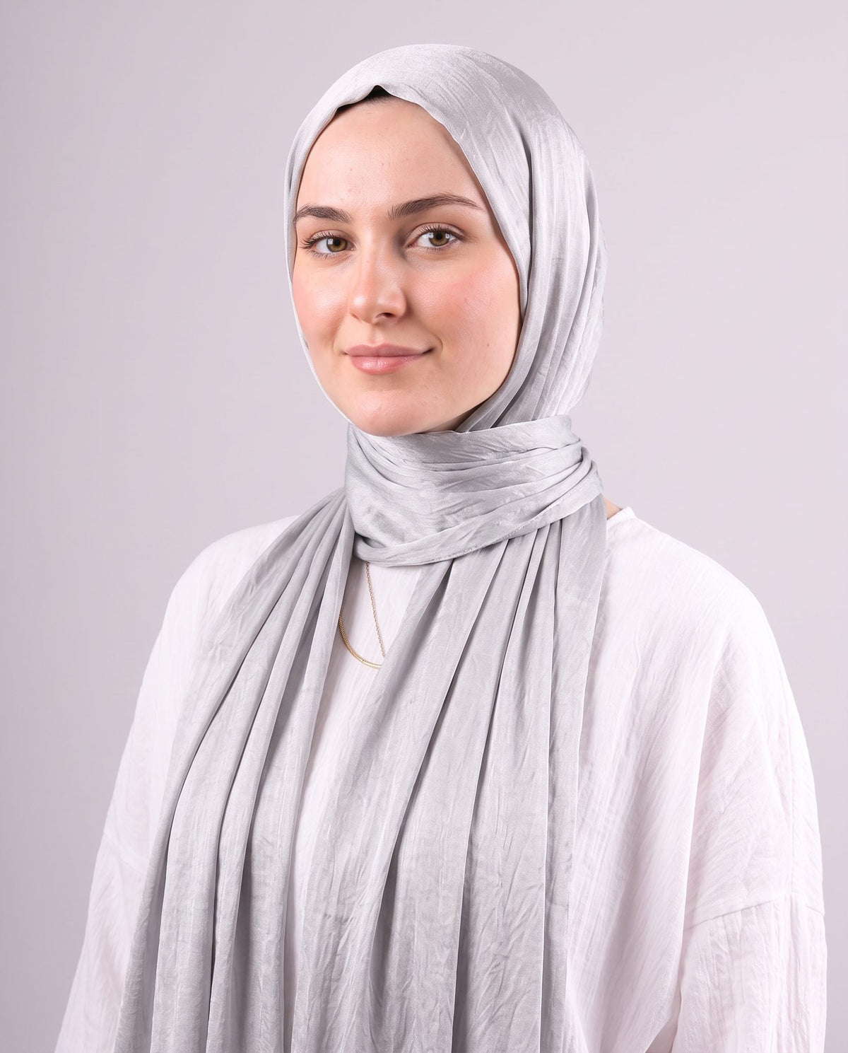 Moon Glow Crushed Satin Scarf in Silver #Color_Silver