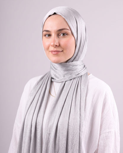 Moon Glow Crushed Satin Scarf in Silver #Color_Silver