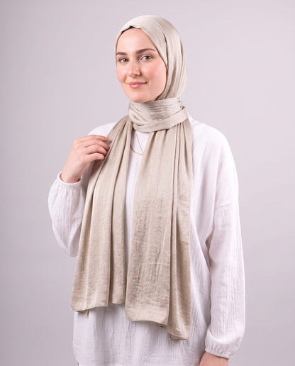 Moon Glow Crushed Satin Scarf in Silver Beige #Color_Silver Beige