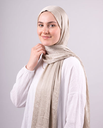 Moon Glow Crushed Satin Scarf in Silver Beige #Color_Silver Beige