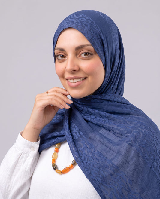 Leopard Cotton Scarf - Navy Blue
