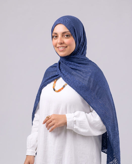 Leopard Cotton Scarf - Navy Blue