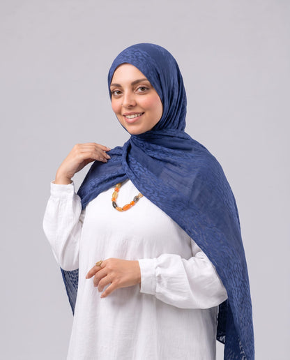 Leopard Cotton Scarf - Navy Blue