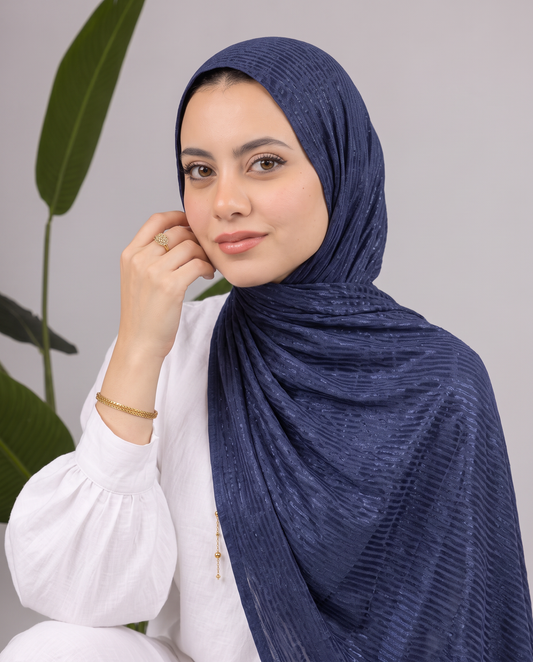 Metalic Knit Stripe Scarf in Navy Blue #Color_Navy Blue