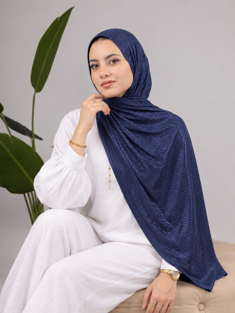 Metalic Knit Stripe Scarf in Navy Blue #Color_Navy Blue