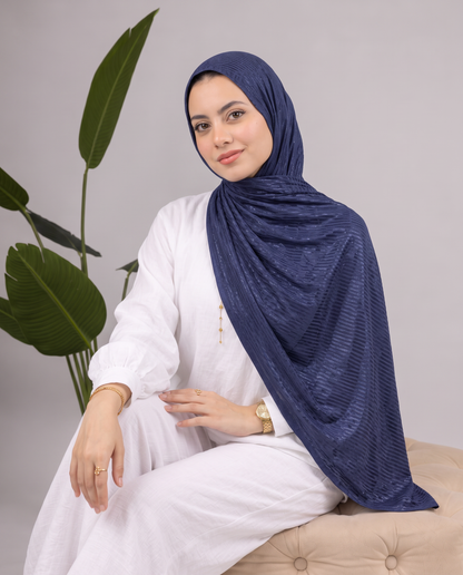 Metalic Knit Stripe Scarf in Navy Blue #Color_Navy Blue