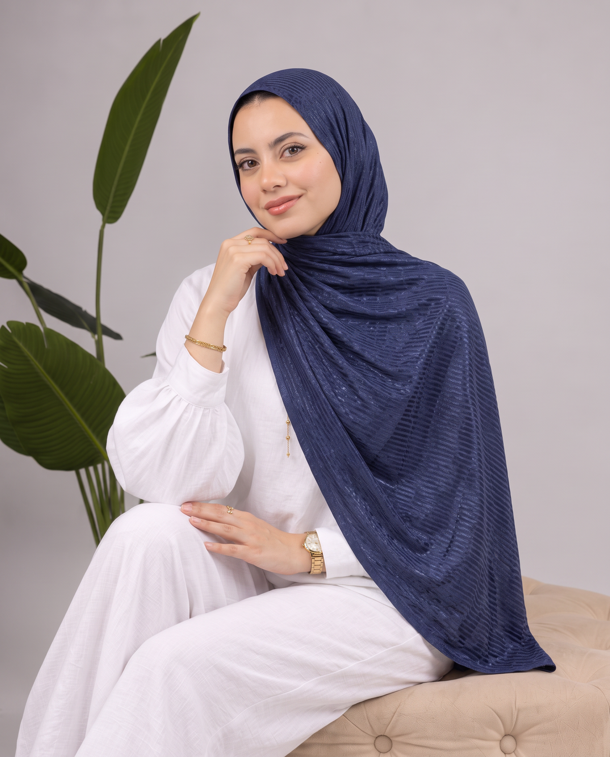 Metalic Knit Stripe Scarf in Navy Blue #Color_Navy Blue