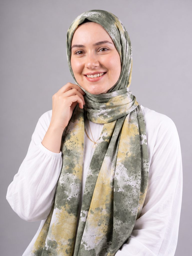Olive Mist Printed Cotton Scarf