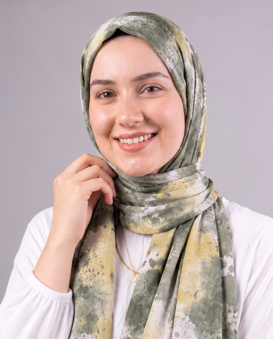Olive Mist Printed Cotton Scarf