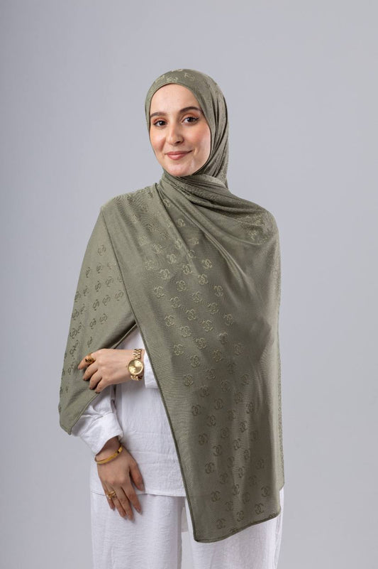 C Jacquard Kuwaiti Scarf in Olive #Color_Olive