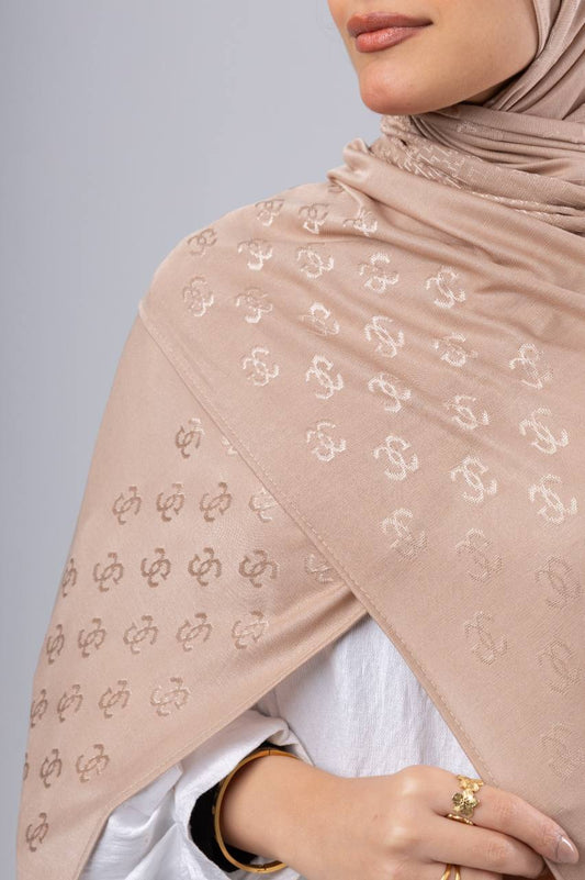 C Jacquard Kuwaiti Scarf in Pink Beige #Color_Pink Beige