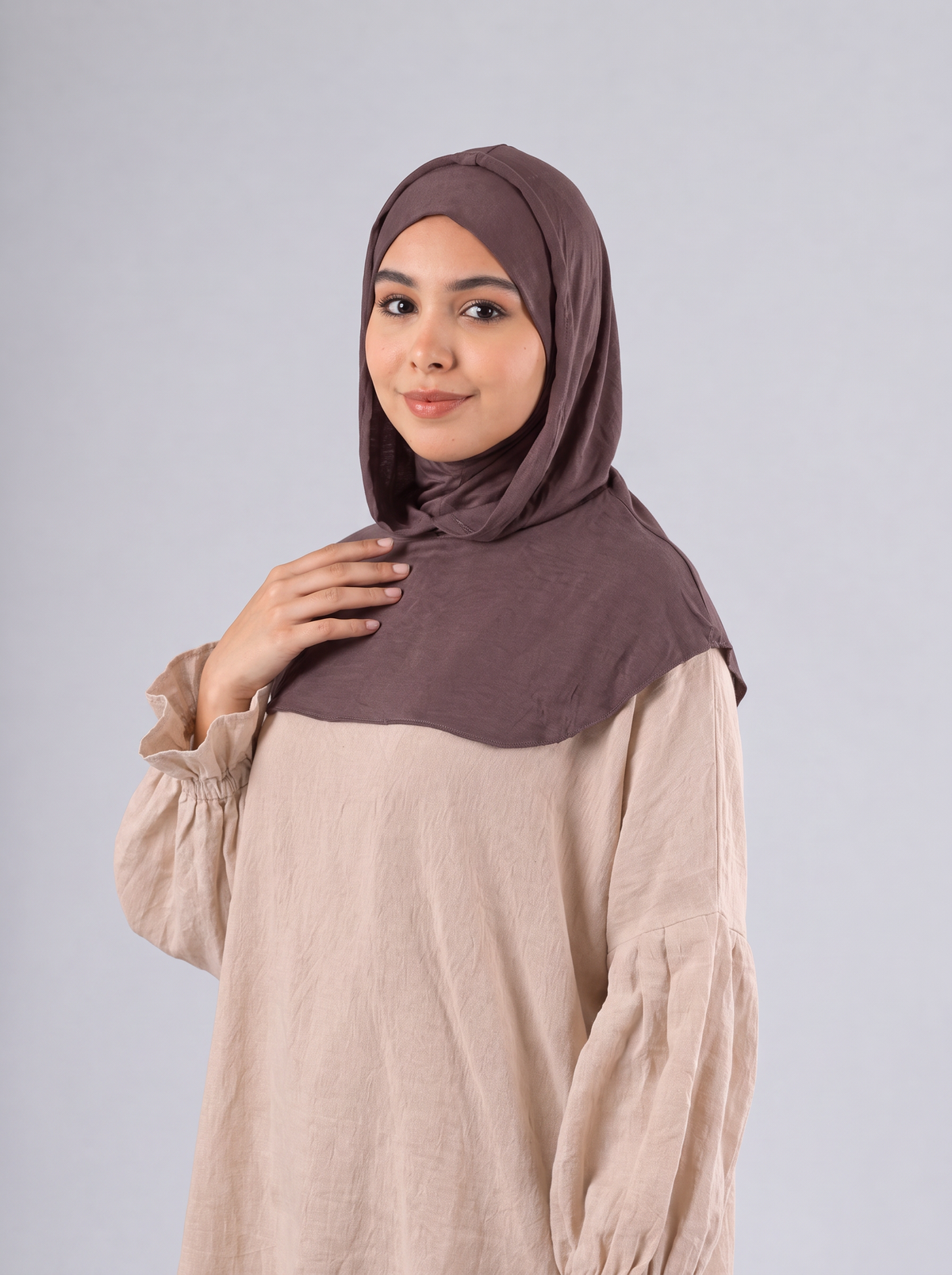 Ready Two Layer Kuwaiti Hijab in Dusty Mauve #Color_Dusty Mauve