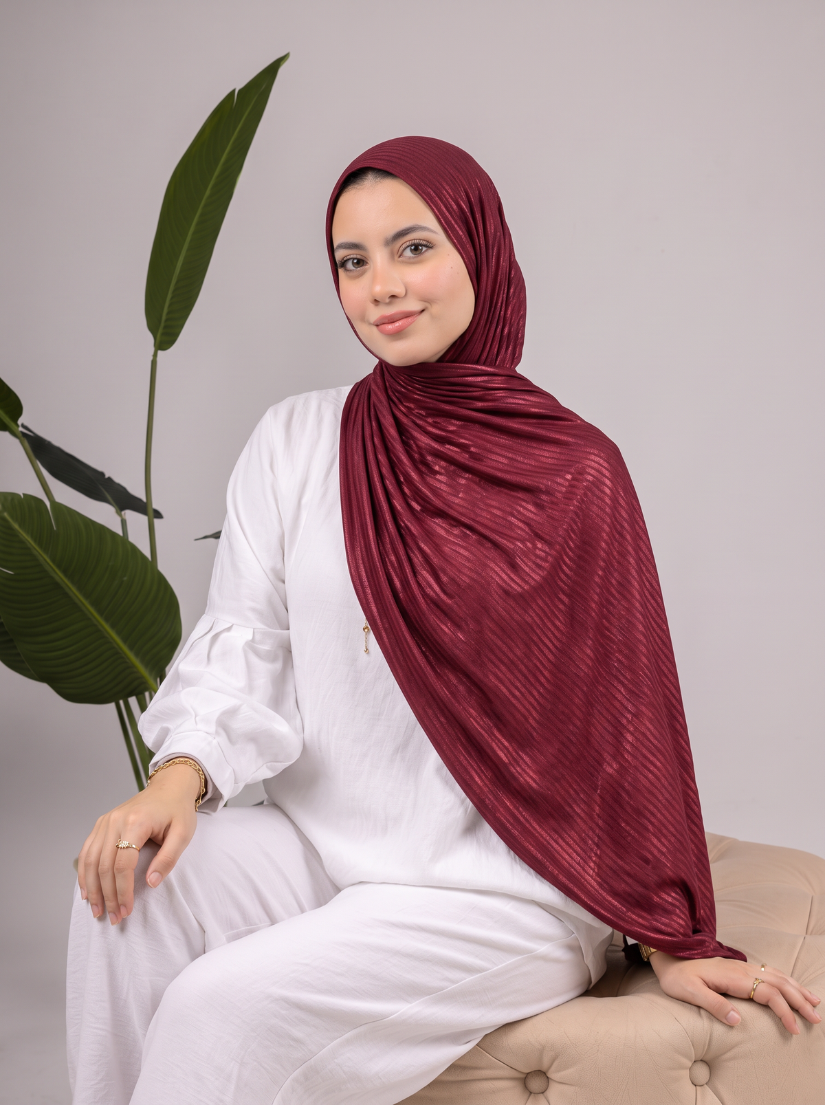 Metalic Knit Stripe Scarf in Red #Color_Red