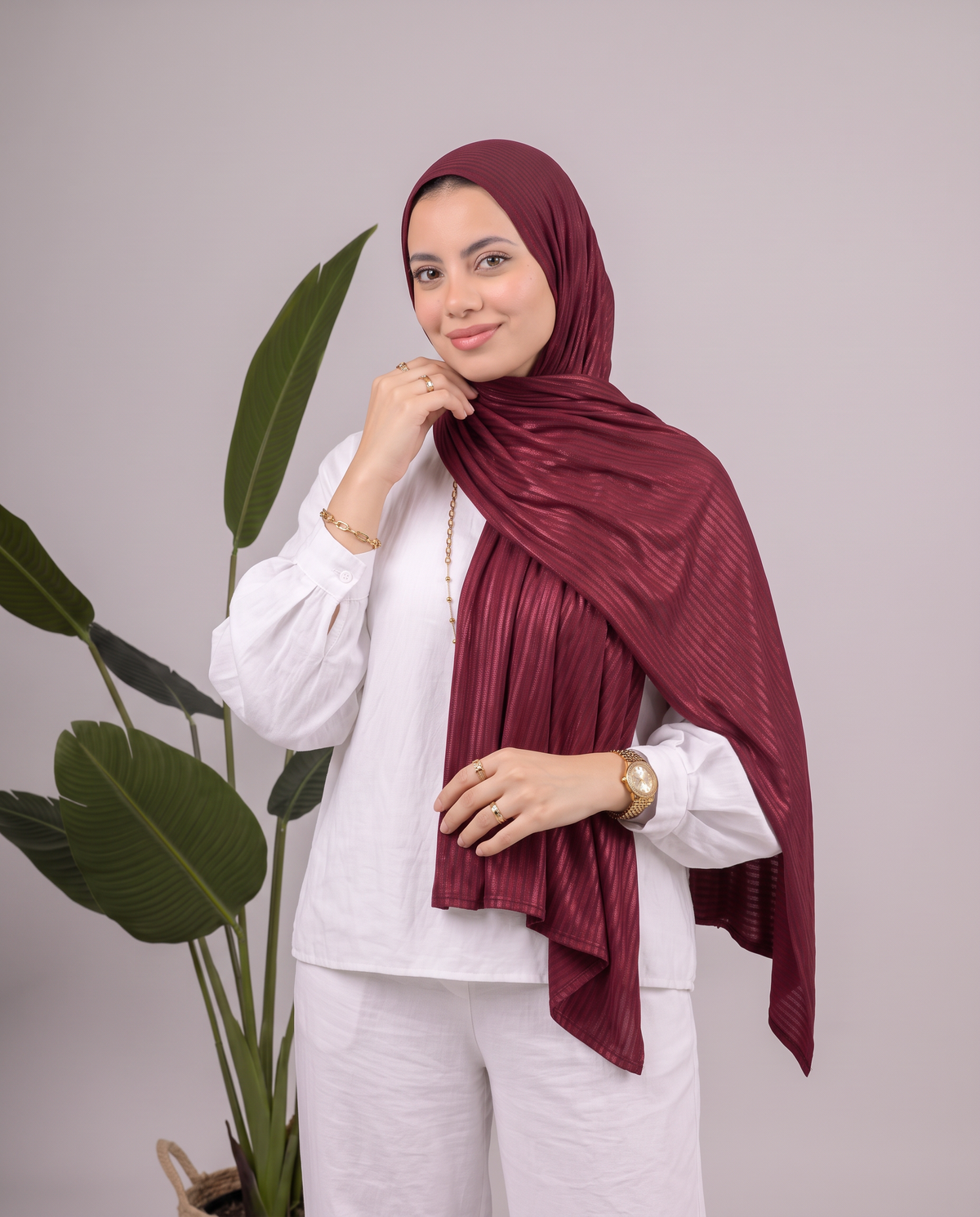 Metalic Knit Stripe Scarf in Red #Color_Red