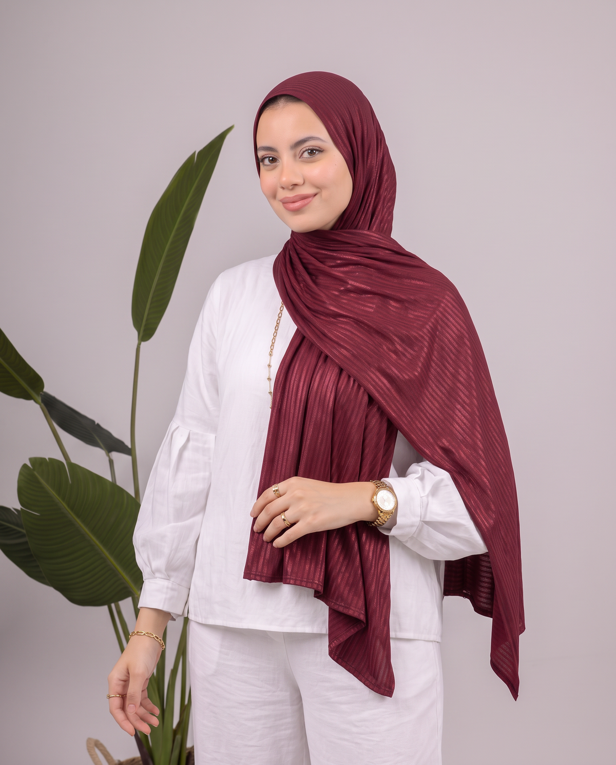 Metalic Knit Stripe Scarf in Red #Color_Red