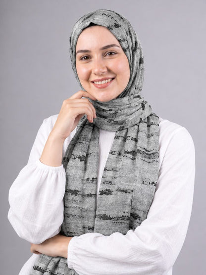 Silver Strokes Printed Cotton Scarf