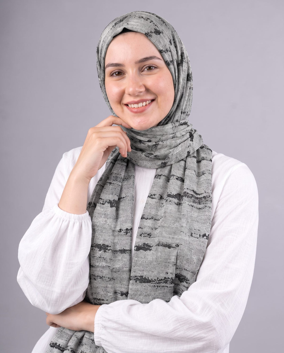 Silver Strokes Printed Cotton Scarf